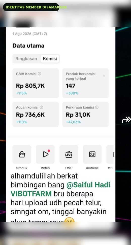 Screenshot komisi harian member